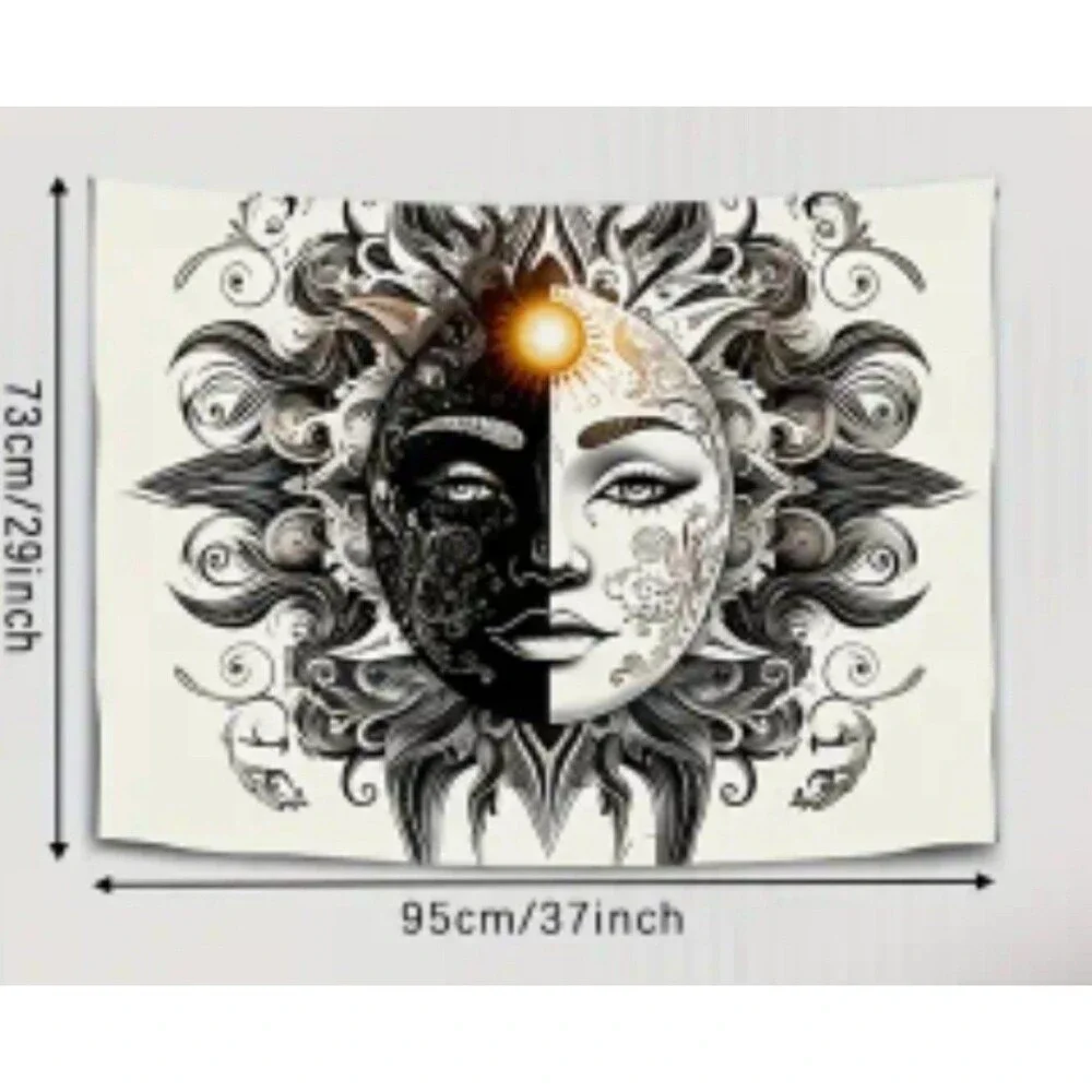 New Black and White Sun Tapestry Wall‎ Hanging, Third Eye, boho wall decor